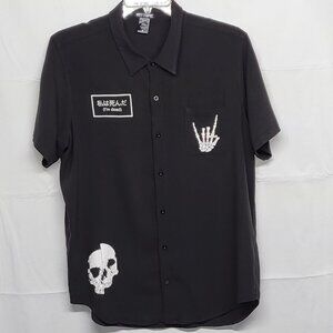 Hot Topic Skull Shirt Button Up Mens XL Short Sleeve Black
